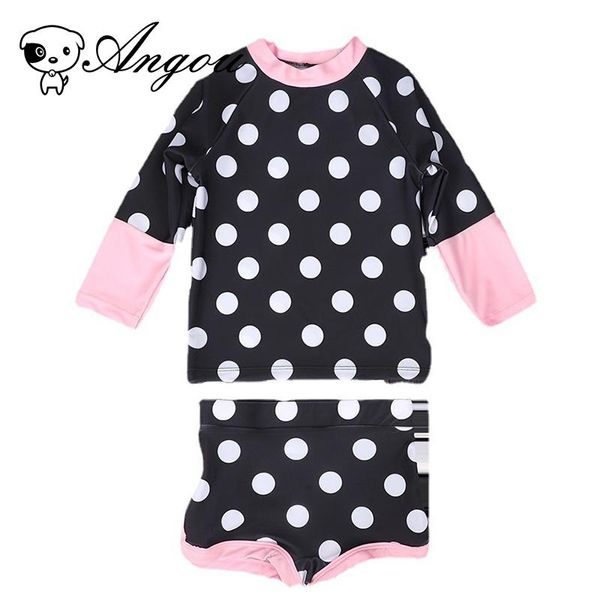 Ein Stück 2pcs Set Baby Girls Badebode Girl Dots Drucken Kinder Langarm Split Badeanzug Kinder Badeanzug Strandbekleidung