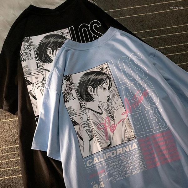 Kadın Tişörtleri Büyük Boy Tişört Anime Y2K Üstleri Tees Pulovers Pamuk Kore Moda Hip Hop Goth Kısa Kollu Harajuku Vintage Kadın