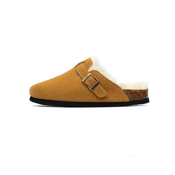 Slippers Bottom Slippers Pluxh Baotou Cork Slippers Autumn Inverno Men feminino Lã de couro fosco quente Slippers G230210