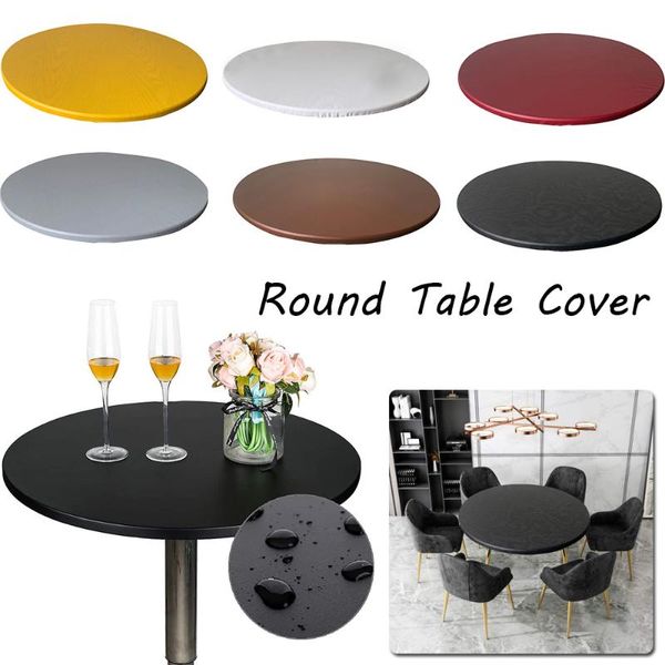 Tabela de mesa 1pcs cor sólida redonda à prova d'água Dinning Polyester Polyper à prova de óleo Toploth Catering Tampa com bordas elásticas