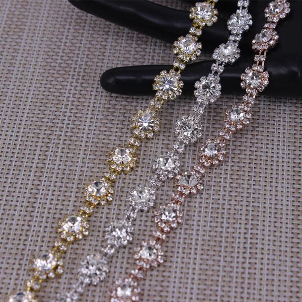 Свадебные сцена блестящие цветочные формы хрустальные розовые золото серебряные стразы Трипта металлическая цепная лента для платье