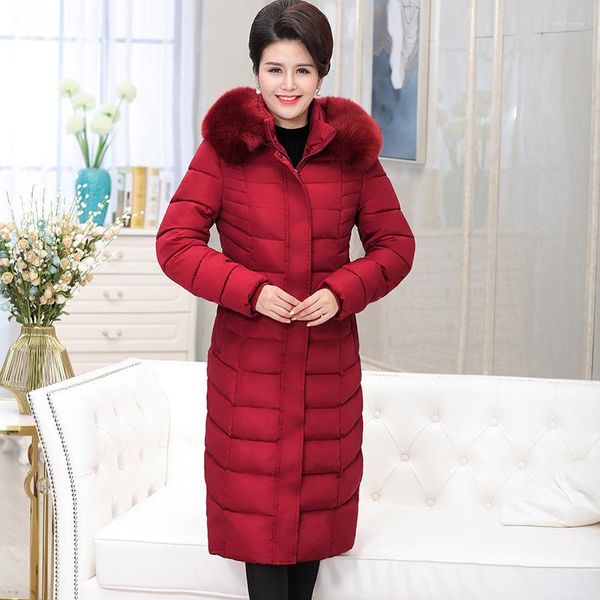 Trench da donna AYUSNUE Giacca lunga invernale da donna Parka Plus Size Cappotto con cappuccio Grande collo di pelliccia Giù Cotone Giacche da donna Parka Mujer