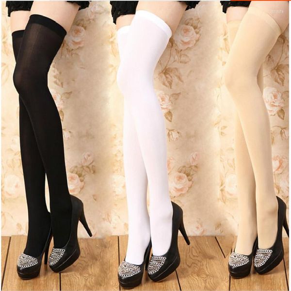 Kadın Çorap 55cm Beyaz Siyah Diz Yüksek Bahar Sonbahar Kadife Çoraplar Uyluk Yüksek Antiskid Yarı İpek 5 PCS