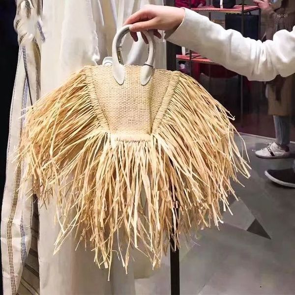 Bolsas de palha de sacos de palha com borlas com len￧o de salgueiro len￧o de luxo de luxo ombro feito por designer