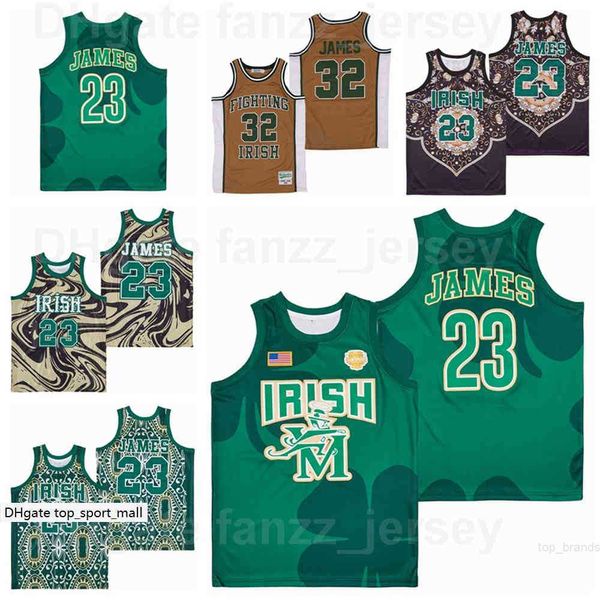 Film St Vincent Mary Irish Basketball LeBron James Jersey 23 Marble CROWN High School HipHop Squadra Colore Verde Marrone Traspirante Sport Eccellente