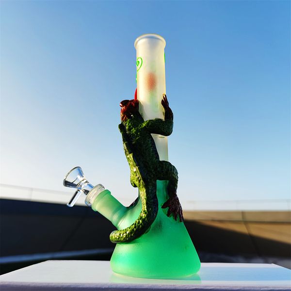 Tubo de ￡gua de ￡gua de vidro de vidro de 10 polegadas 3d Animal Lizard Roses Bluepurplegreen Dab Rig Liquids Smoking Bubbler de 14 mm