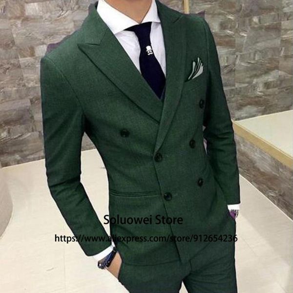 Ternos masculinos Blazers Green Peaked Lapeel Tuxedo para noivo Wedding Slim Fit 2 Jaqueta Pants Set Classic formal Double Bastted Men Mascu