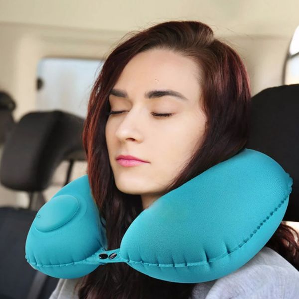 Cuscino Cuscini da viaggio Aeroplani Gonfiabile super leggero Cuscino portatile per il collo Cuscino gonfiabile automatico a forma di U per vertebre cervicali 230211