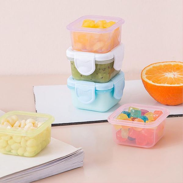 Depolama Şişeleri Kavanozlar Mini Plastik Gıda Kapları Kapaklı Küçük Kare Okul Öğle Yemeği Yemek Takımı Çocuklar İçin Toddlerstorage JarsSstorage
