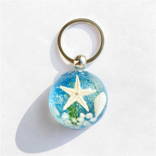 Principais anéis Novos artificiais Starfish Keychain Simulação Starfish Resin Key Ring Jóias pendentes para Party Gift G230210