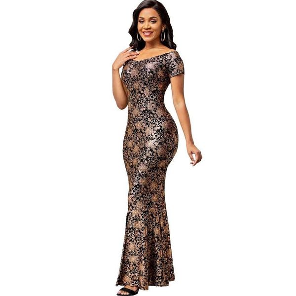 Vestidos de festa Long for Women Luxury Designer fora do ombro de manga curta Sexy Slit Maxi Classy Elegant Flower 230211