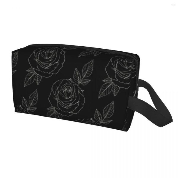 Косметические сумки Custom White Rose Line Art Travel Bag Женщины цветочные туалетные туалетны