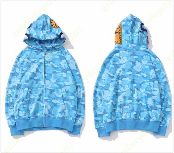 Felpa con cappuccio da uomo Shark Sport Designer Felpa con cappuccio da donna con zip Camouflage Glow Abiti puri Felpe in cotone Stampa luminosa con pannelli oversize