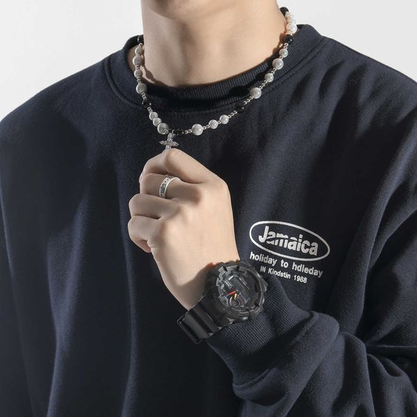 Colar de a￧o inoxid￡vel Colar inseto de personalidade simples de personalidade hip-hop ABS masculino preto e branco Chain de clav￭cula de p￩rola