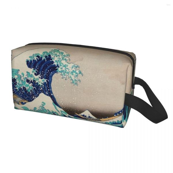 Borse per cosmetici Moda Grande onda di Kanagawa Borsa da toilette da viaggio giapponese vintage Kit Dopp per trucco di bellezza da donna