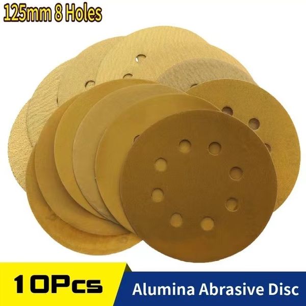 10 pezzi 5 pollici 125 mm 8 fori ossido di alluminio da 60 a 1000 grana gancio anello carta vetrata disco abrasivo per metallo legno automobilistico