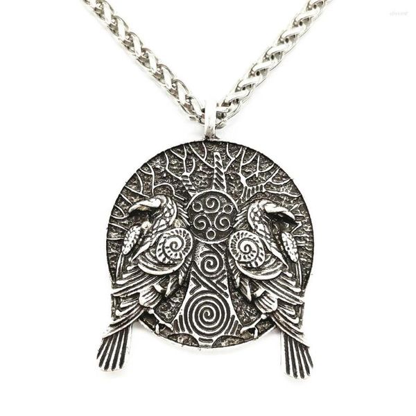 Anhänger Halsketten Odin Rabe Amulett Yggdrasil Baum des Lebens Triskelion Triskele Spirale Symbol Wikinger Halskette Tropfen