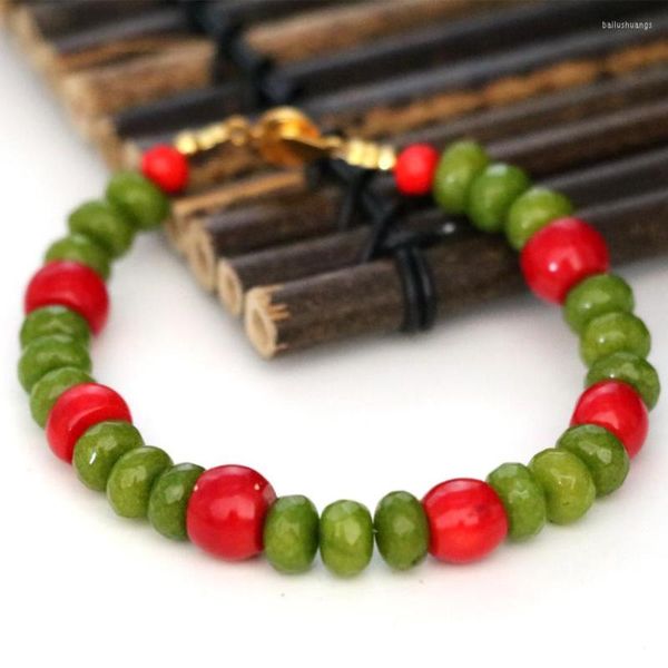 Strand Natural Red Coral Green Chalcedony Jades Stone Abacus 5 8mm Beads Bracciale Donna Original Elegant Jewelry 7.5inch B2961