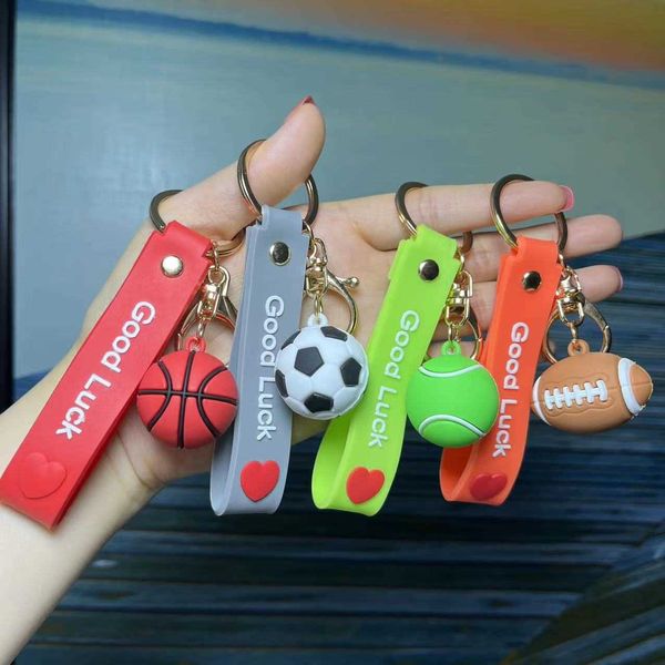 Key Rings Sport Rugby Volleyball Football Basketball Pendant Keychain With Good Luck Letter Sile Wristband Men Fan Souvenir Gifts G230210