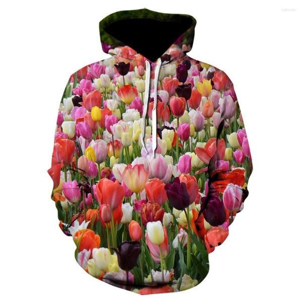 Moletons masculinos 2023 Dropshiping Winter Autumn tulip 3d Sweetshirts for Men Mulheres com Hat Impress