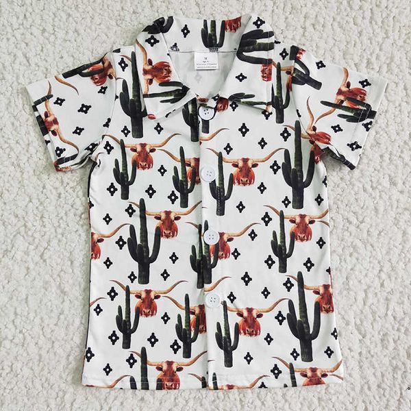 T-Shirts Baby Boy Sommer Western Cow Cactus Shirt Beachwear Kinderkleidung Großhandel kurze Ärmel Button-Down-Top Kinder Säuglingskleidung T230209