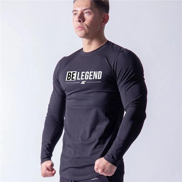 Camisetas masculinas masculino de algodão casual Camiseta longa de camiseta masculina ginástica fitness trepinging workout skinny camiseta de camiseta impressão de marca de marca esportiva