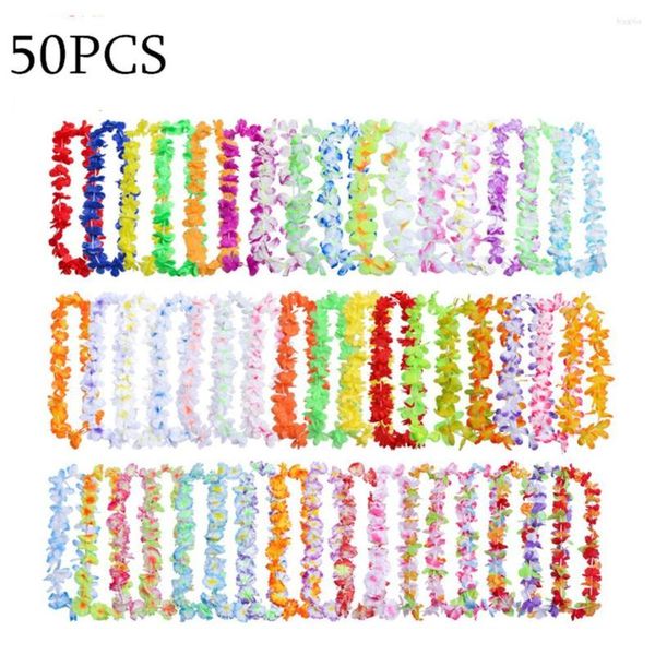 Flores decorativas 50pcs Hawaiian Artificial Flower Leis Garland Colar Hawaii Summer Tropical Party Decoration Wedding Christmas Christmas Wreath