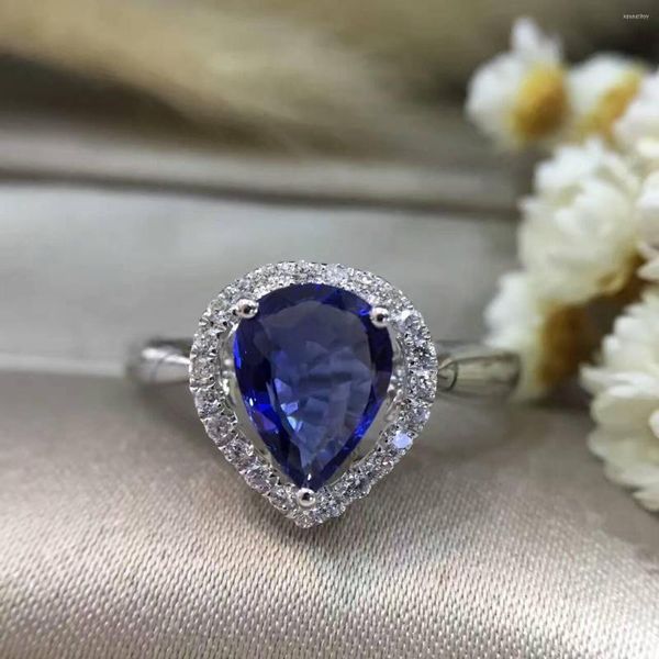 Anéis de cluster 1,282ct 0,136ct 18k Gold Natural Sapphire Women Ting com Diamond Configurando 2023 Jóias finas Engajamento da faixa de casamento