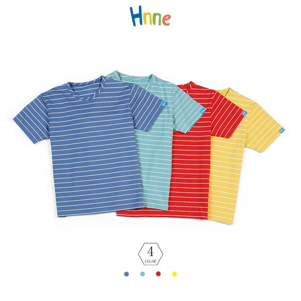 T-shirt Hnne 2022 Estate Nuova T-shirt a righe Bambini Colore di contrasto Comodo per bambini Top unisex Ragazzi Ragazze Tees HK210225 T230209