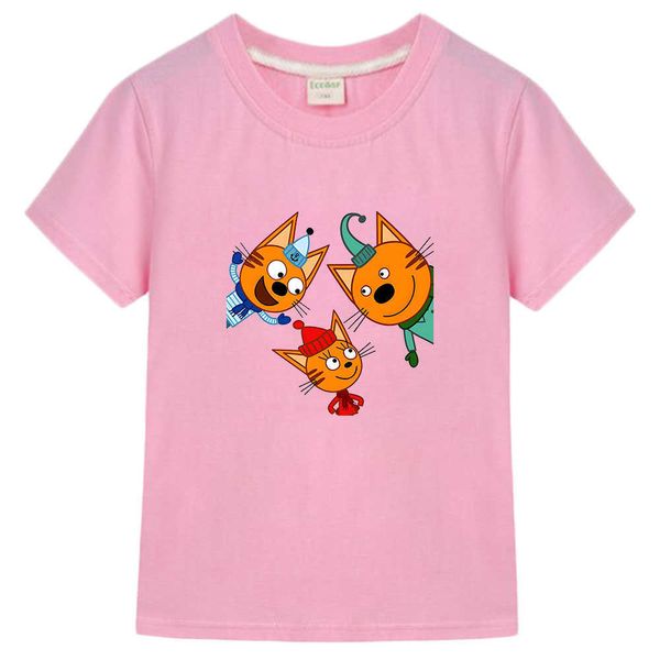 T-Shirts Pamuk Kid-e-Cats Gömlek Çocuk Karikatür Baskı T-Shirt Üç Yavru Kedi Rus kız bebek Tişört Yaz Çocukları Üstler Erkek Kıyafetleri T230209