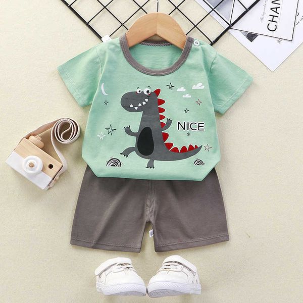 Sets Babykleidung mit Kurzarm-Pullover, T-Shirts, Shorts, grünes Dinasuar-Druckset für Kinder, Kleinkinderkleidung