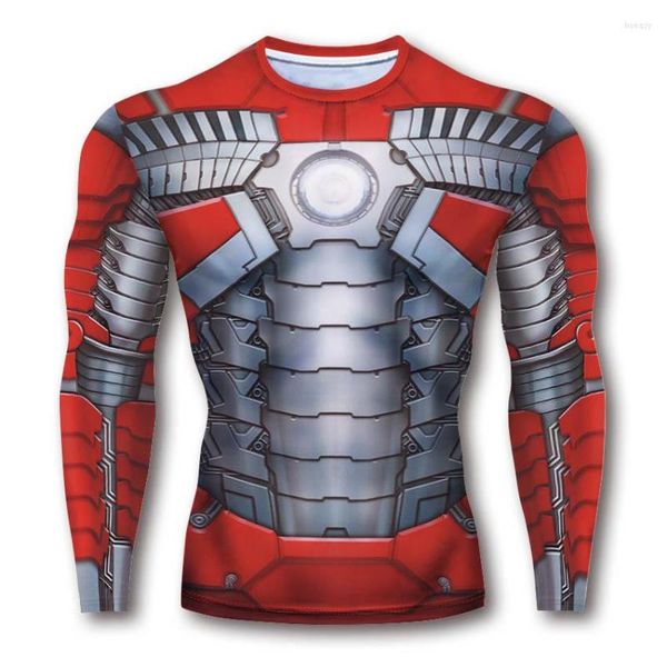 Herren T-Shirts Metal Iron Armor G YM Wear Kompressions-T-Shirt Langarm Slim Tights Sportbekleidung Quicky Dry Fitnesskleidung Atmungsaktiv