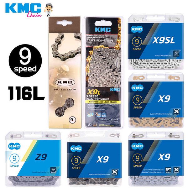 KMC Bicycle 9 Speed ​​X9SL X9 Z9 Z99 MTB Road Bike S 116 Links com Magic Buckle 9V Chain para Shimano Crankset 0210