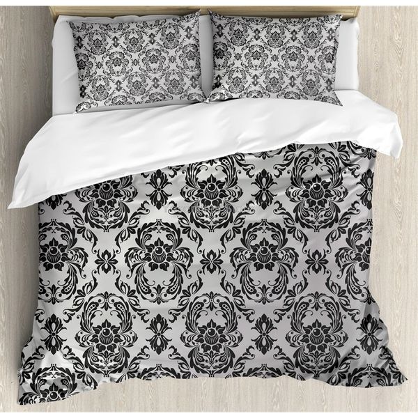 Bedding Sets Grey Duvet Capa Conjunto clássico de estilo barroco Detalhe Europian Motifs Western Old World Art Decorative 3 Piece 230210