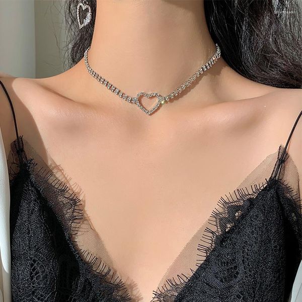 Girocollo Collana con strass a catena a cuore per collare da donna Goth Gioielli estetici Regalo per ragazza di San Valentino