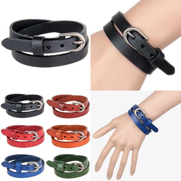 Charm-Armbänder Europäischer und amerikanischer Handel Einfaches Armband Leichtes Leder Zwei-Ring-Wickelgürtelschnalle Mehrfarbiges UhrenarmbandCharm