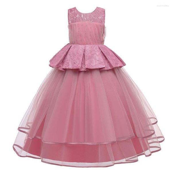 Vestidos de menina pele de pele rosa noite noite noite figurina formal renda para meninas vestido princesa adolescente 4-14 anos vestidos