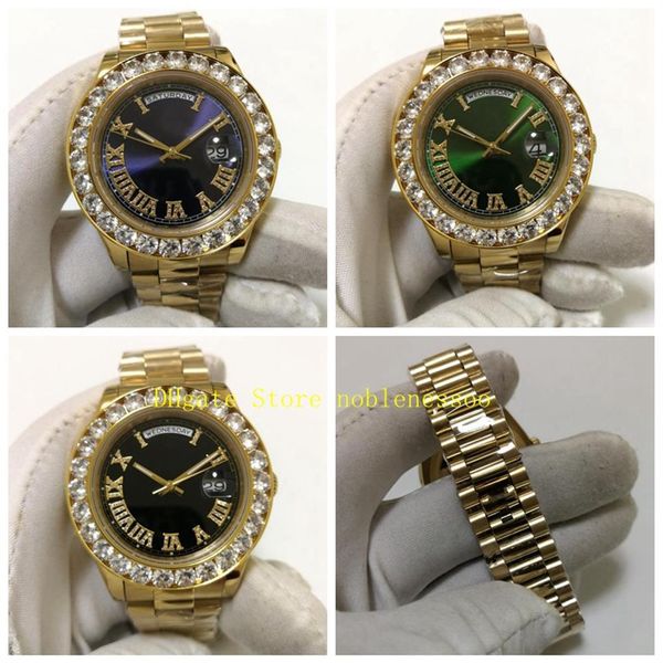 3 Стиль мужские желтые золотые часы президент 43 мм мужчины с большим алмазом Roman Dial Asia 2813 Автоматические мужские часы WRIS2440