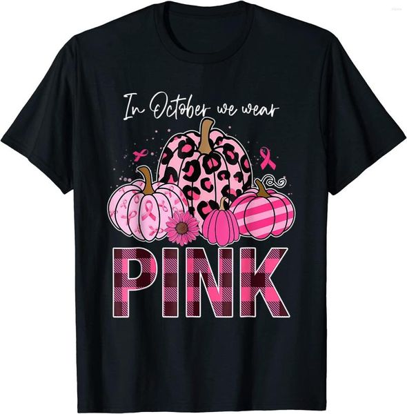 Camisetas masculinas em outubro usamos camiseta rosa de câncer de mama de leopardo de fita rosa