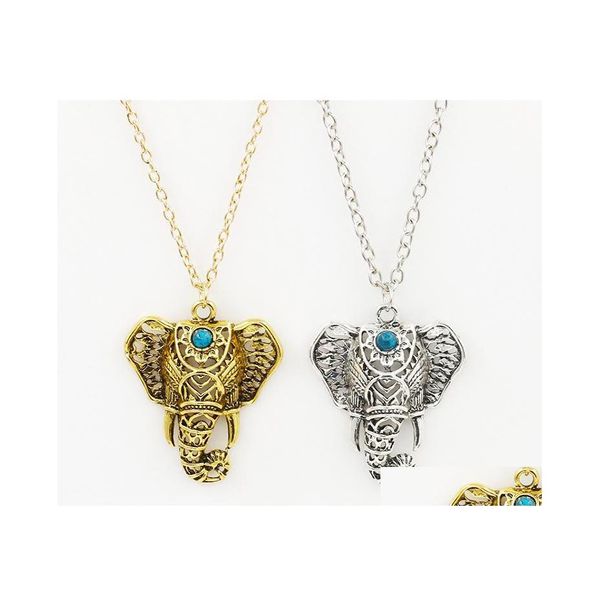 Collane con ciondolo Collana Donna Boho Etnico Turchese Elefante Girocollo Catena Consegna a goccia Pendenti con gioielli Dhhl0