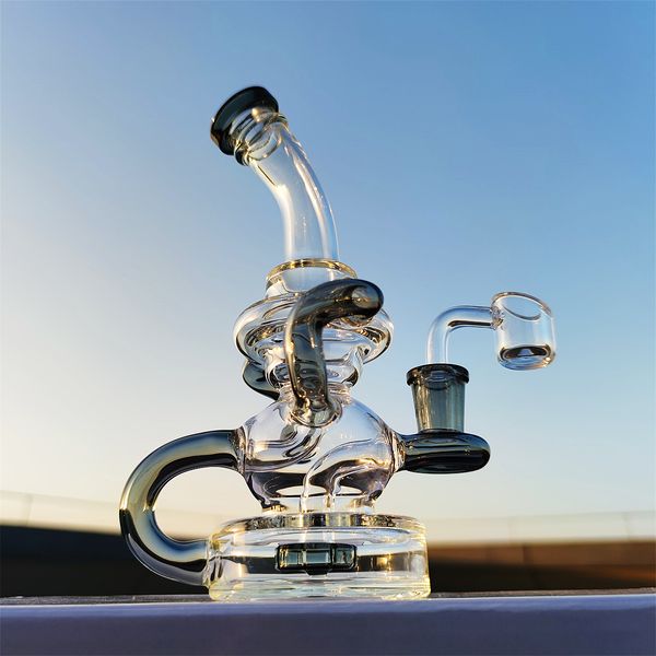 2023 Bongo de Bonga de Bonga de 8 polegadas Múltiplas cores Clear preto de vidro de água Bonga Dabber Pipes Recycler Bongs Fumante Tubos de fumaça de 14,4 mm de junta feminina com tigela comum