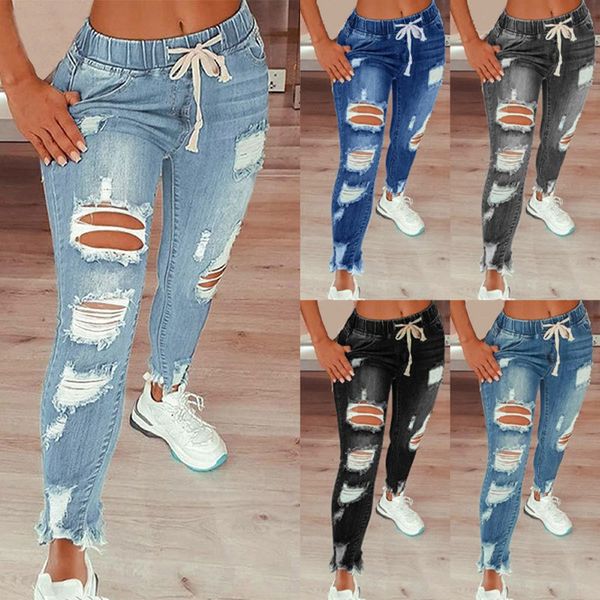 Jeans feminino cor de cor clara jeans feminino rasgado magro sexy quadril slim jean mamãe spandex jeans jeans calças de macacão 230211