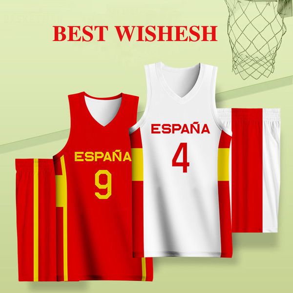 Set da basket Kit per bambini per ragazzi Spagna Lettera stampata a sublimazione completa Nome personalizzato Numero Maglie asilo Pantaloncini Unifroms 230210