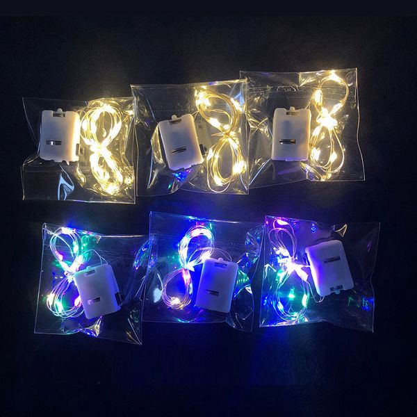Cordas de LED 20/50/100 Ilumina￧￣o de bateria de f￩rias LED Micro arame de cobre Fairys String Lights Partys White/RGB Crestech