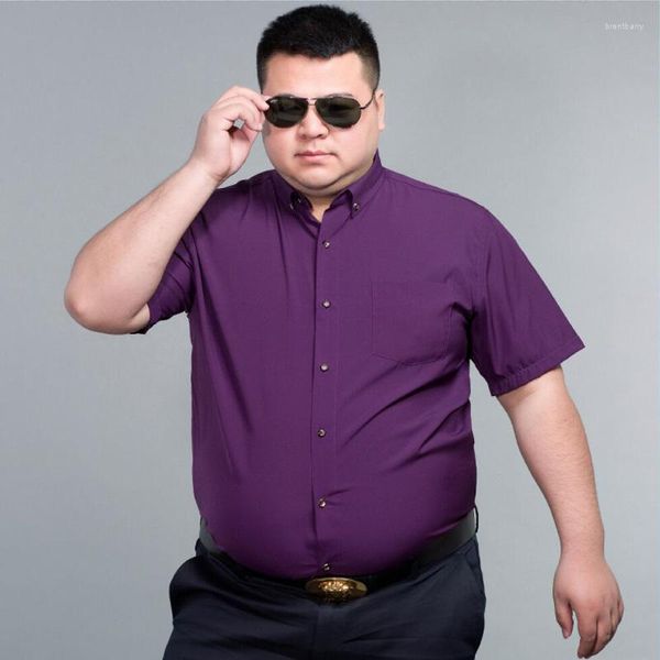 Erkek sıradan gömlekler 160kg 12xl Yaz Erkek Elbise Gömlek Kısa Kollu Büyük Boy 150kg Büyük Boy Resmi Ofis İş Düğün Mor Plus