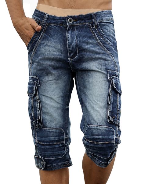 Jeans masculino verão shorts de carga retrô casual bermuda homme moda masculina lavou jeans da calça grande bolso de bolso Jean 230211