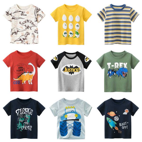 Camisetas infantis de verão de camiseta de verão de camiseta de camiseta de tubarão dinossauro impressão infantil meninos algodão camisetas camisetas t-shirts t230209