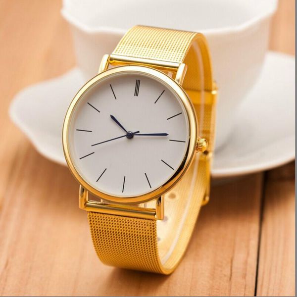 Нарученные часы Женева модная золотая бренда повседневная Quartz Watch Simple Style Metal Stainless Steel Dress Женские часы Relojes Hombre 2023 Cloc