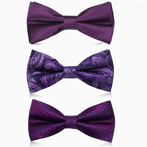 Fliege 2023 Marke Mode Herren Hochzeit Doppel Stoff Lila Muster Bowtie Bankett Host Party Schmetterling Krawatte mit Geschenkbox