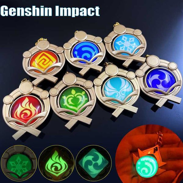 Anéis -chave Genshin lnazuma Vision Ganyu keqing wendi chaveiro de chaveiro olho de deus original luminoso 7 elementos armas de brinquedo de brinquedo por atacado G230210